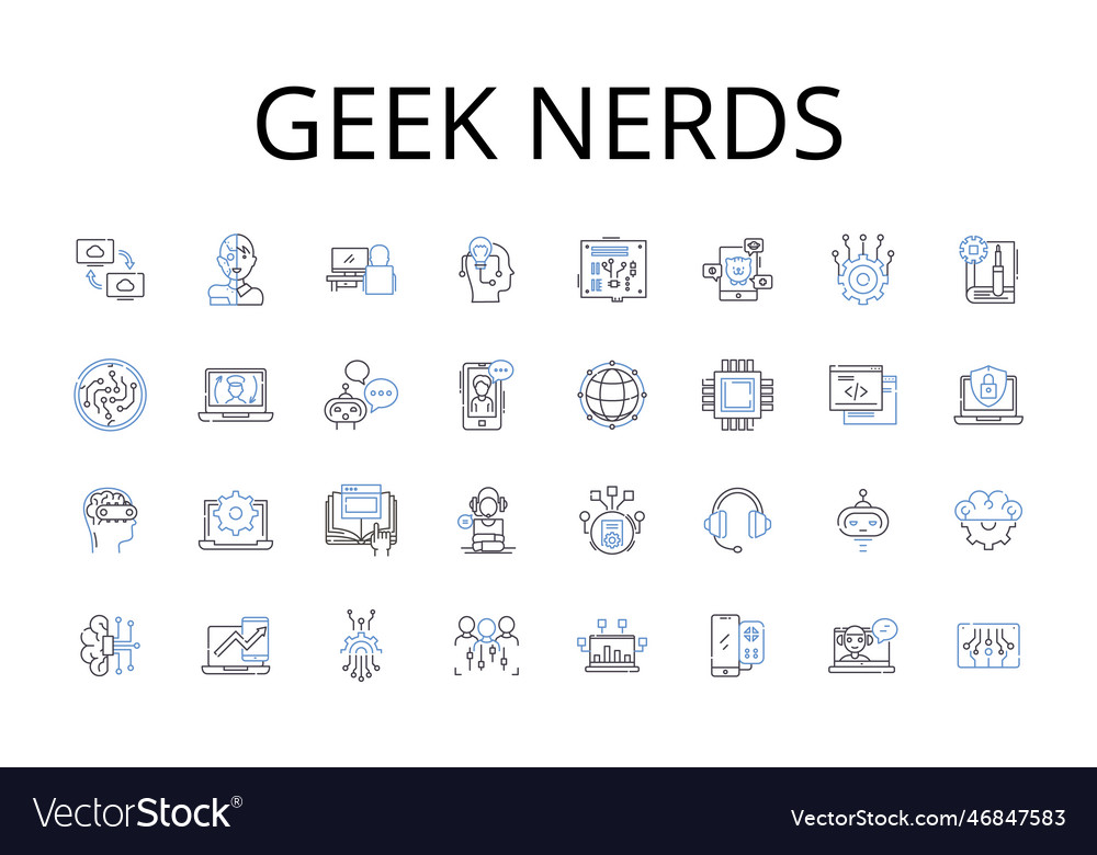 Geek nerds line icons collection brainiacs vector image Geek nerds line icons collection brainiacs