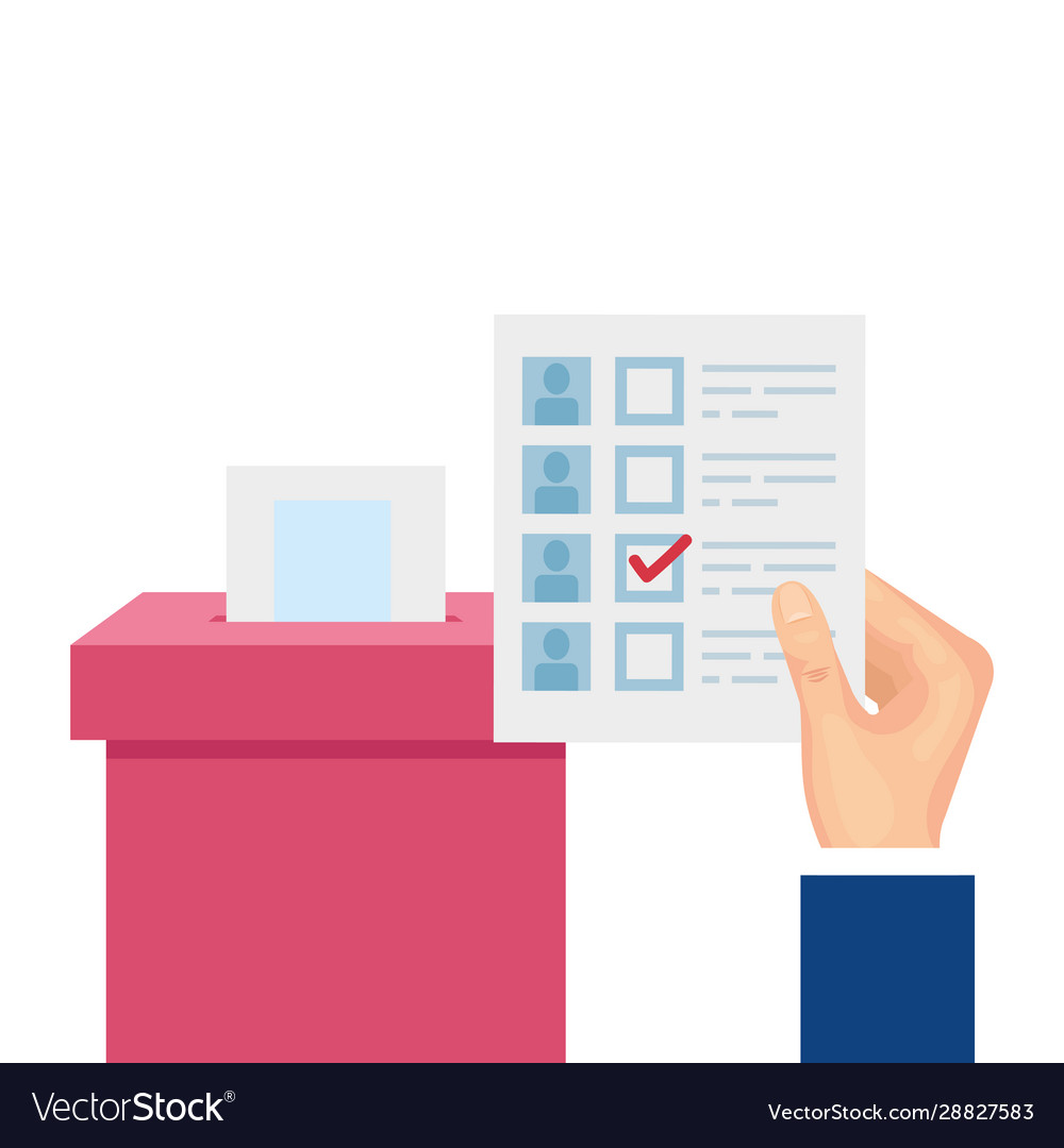 Hand with ballot box carton isolated icon