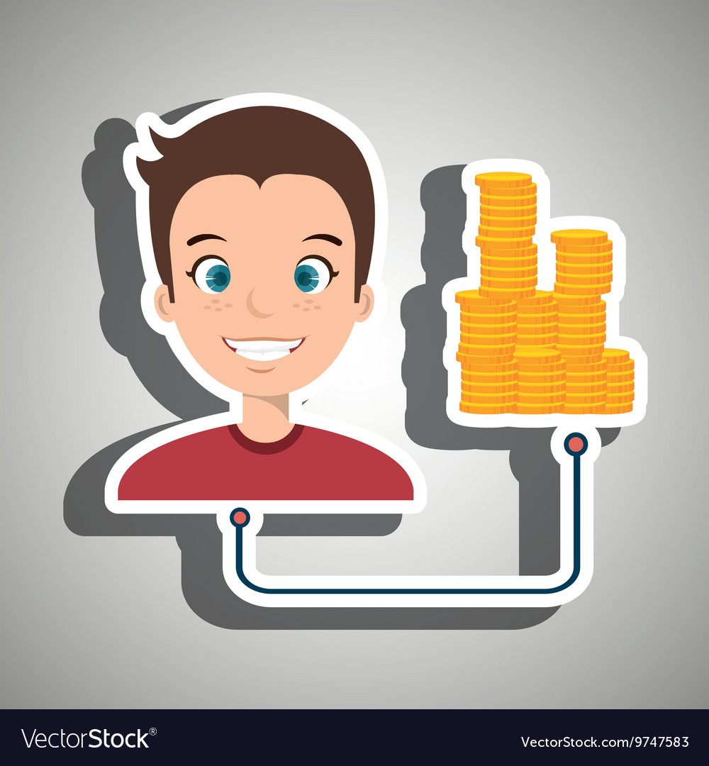 Man with coins isolated icon design