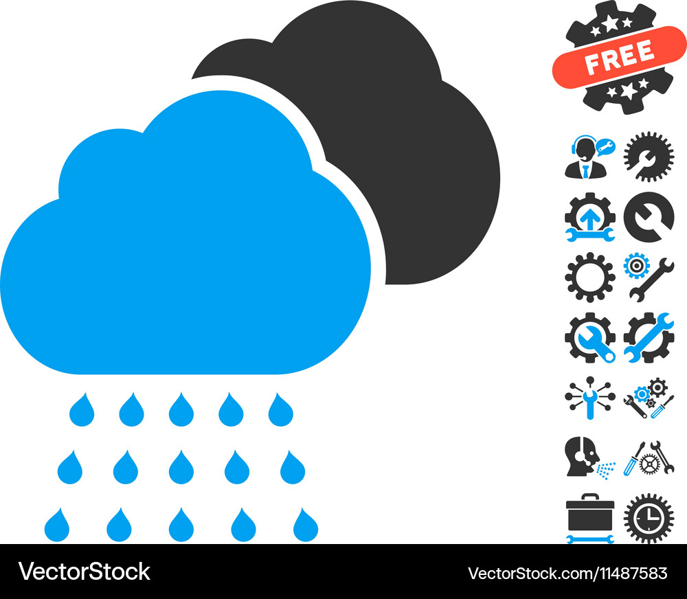 Rain clouds icon with tools bonus Royalty Free Vector Image
