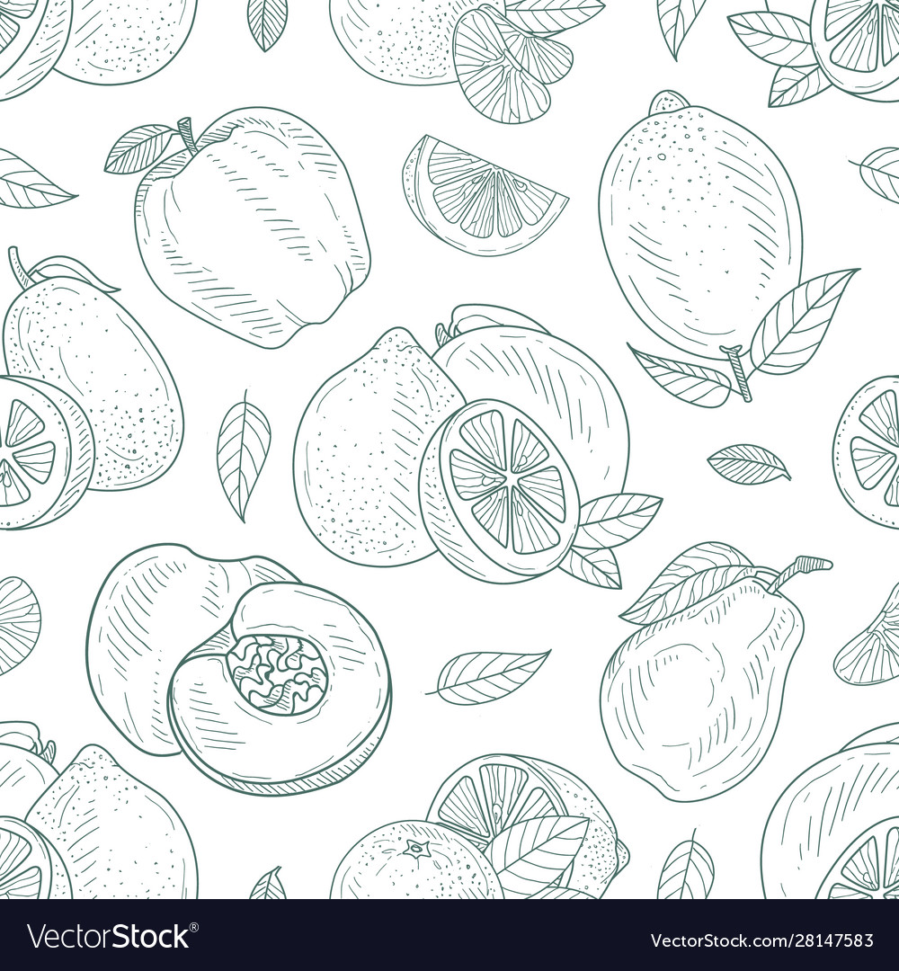 Seamless pattern contours apples lemons