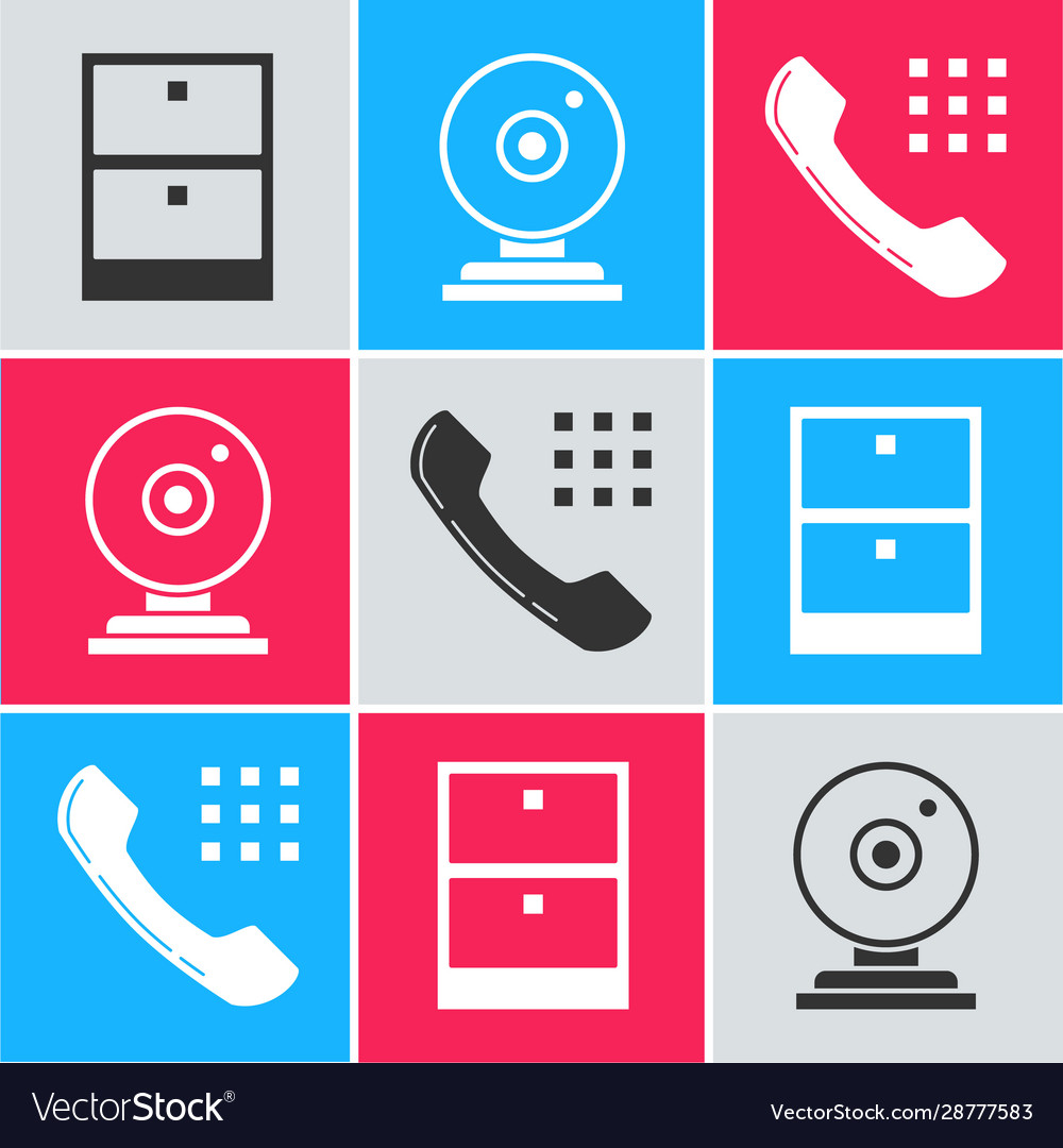 Set archive papers drawer web camera vector image Set archive papers drawer web camera