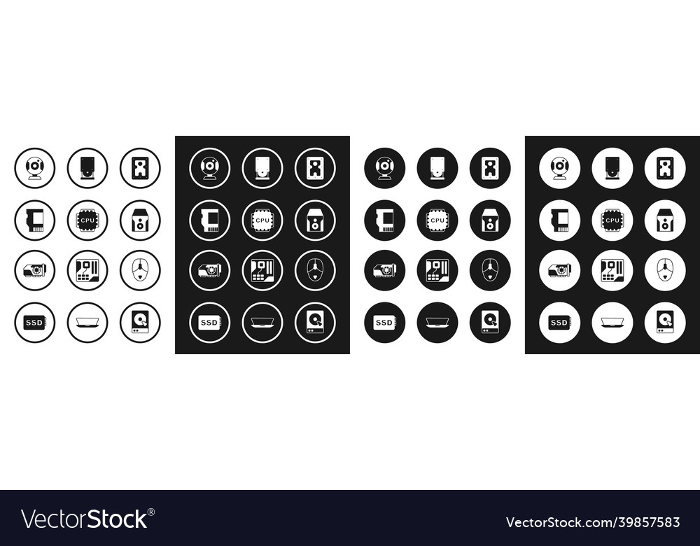Set hard disk drive hdd processor with cpu sd vector image Set hard disk drive hdd processor with cpu sd