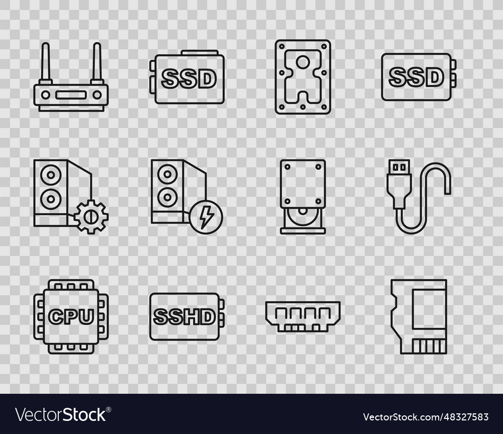 Set line processor with cpu sd card hard disk vector image Set line processor with cpu sd card hard disk