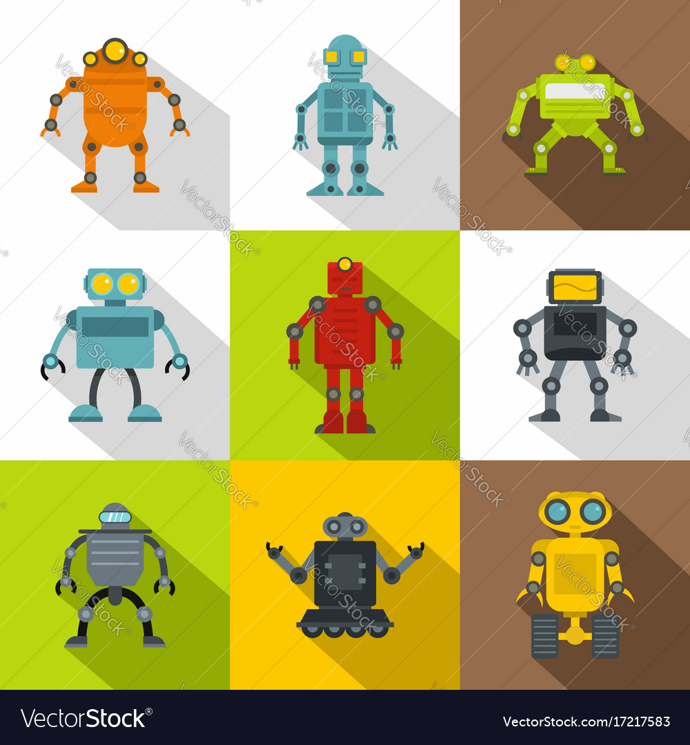 Technology robot icon set flat style Royalty Free Vector