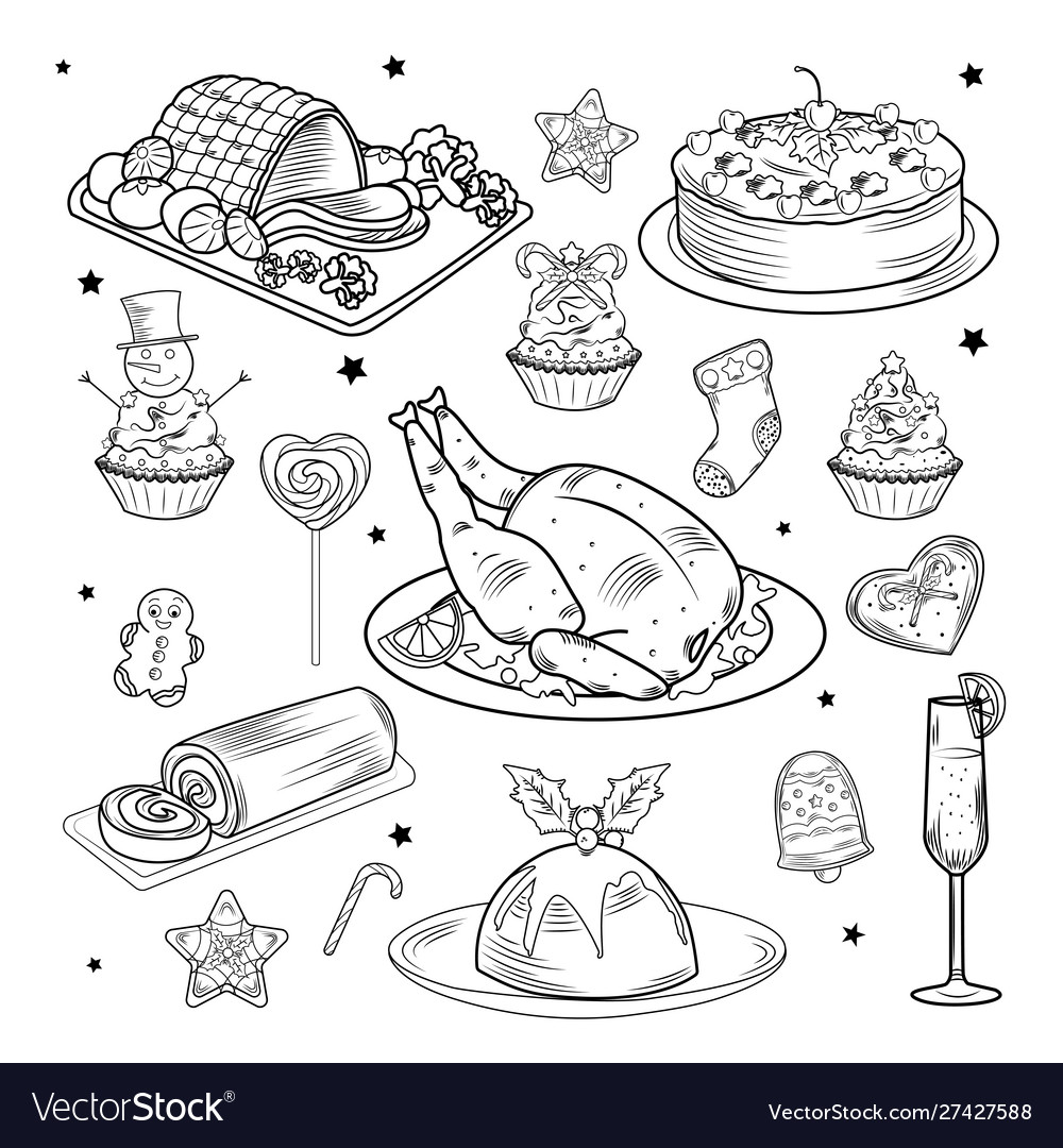 Christmas traditional food and drink set vector image