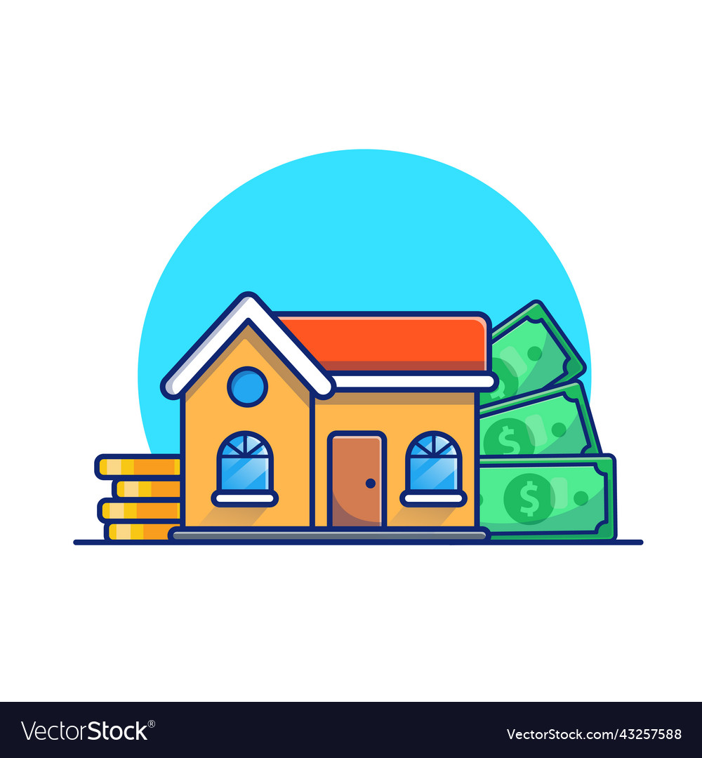 House with gold coin and money cartoon Royalty Free Vector