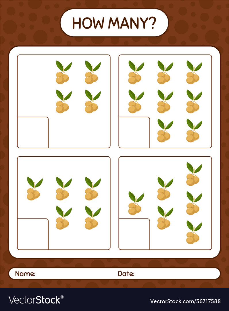 How many counting game with longan worksheet vector image How many counting game with longan worksheet