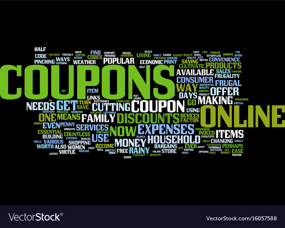 Joy of online coupons text background word Vector Image
