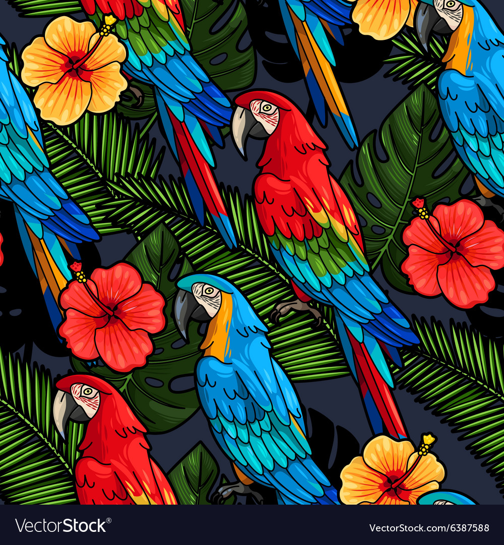 Macaw and hibiscus seamless