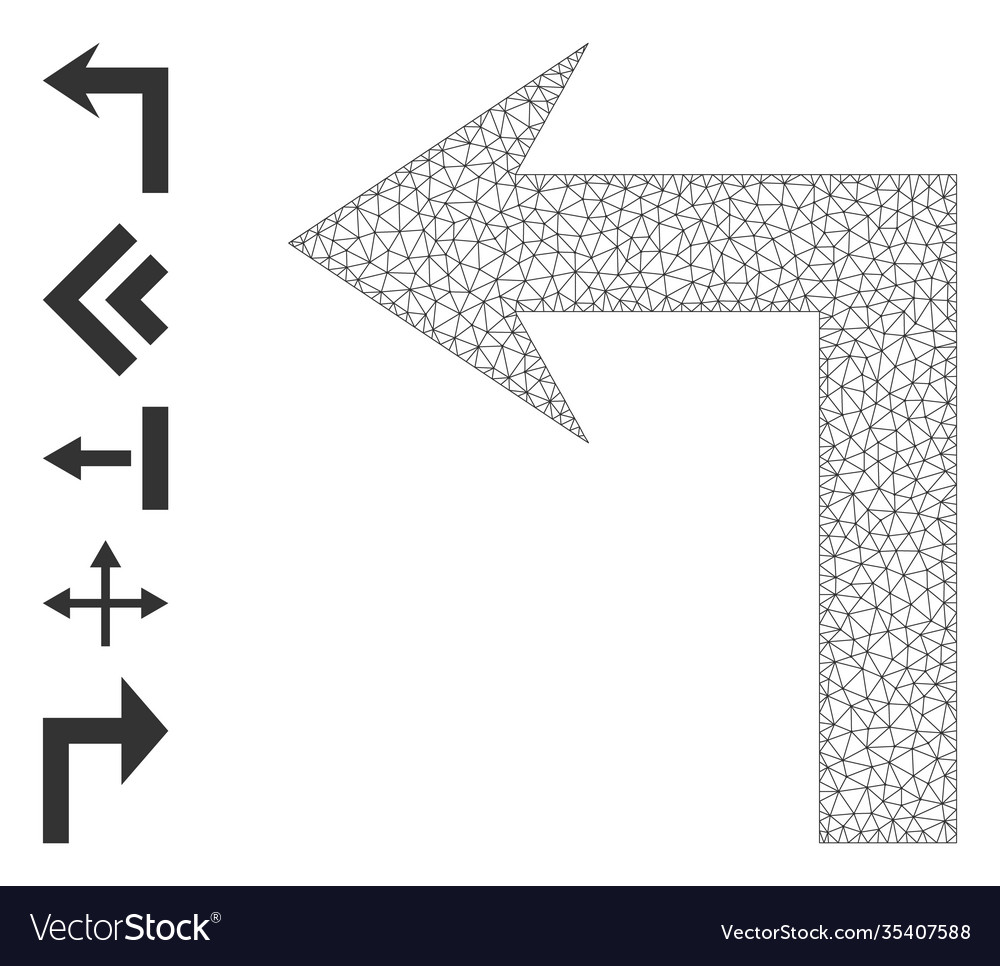 Polygonal net turn left icon with simple glyphs vector image Polygonal net turn left icon with simple glyphs