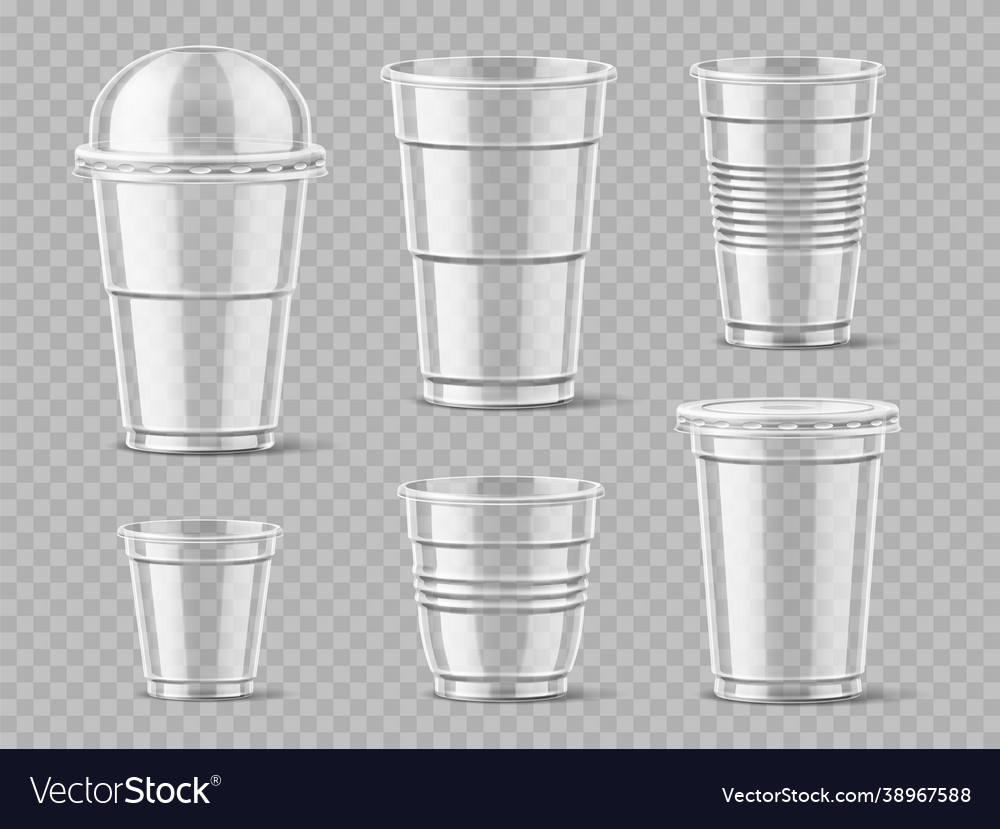 Realistic plastic cups transparent isolated