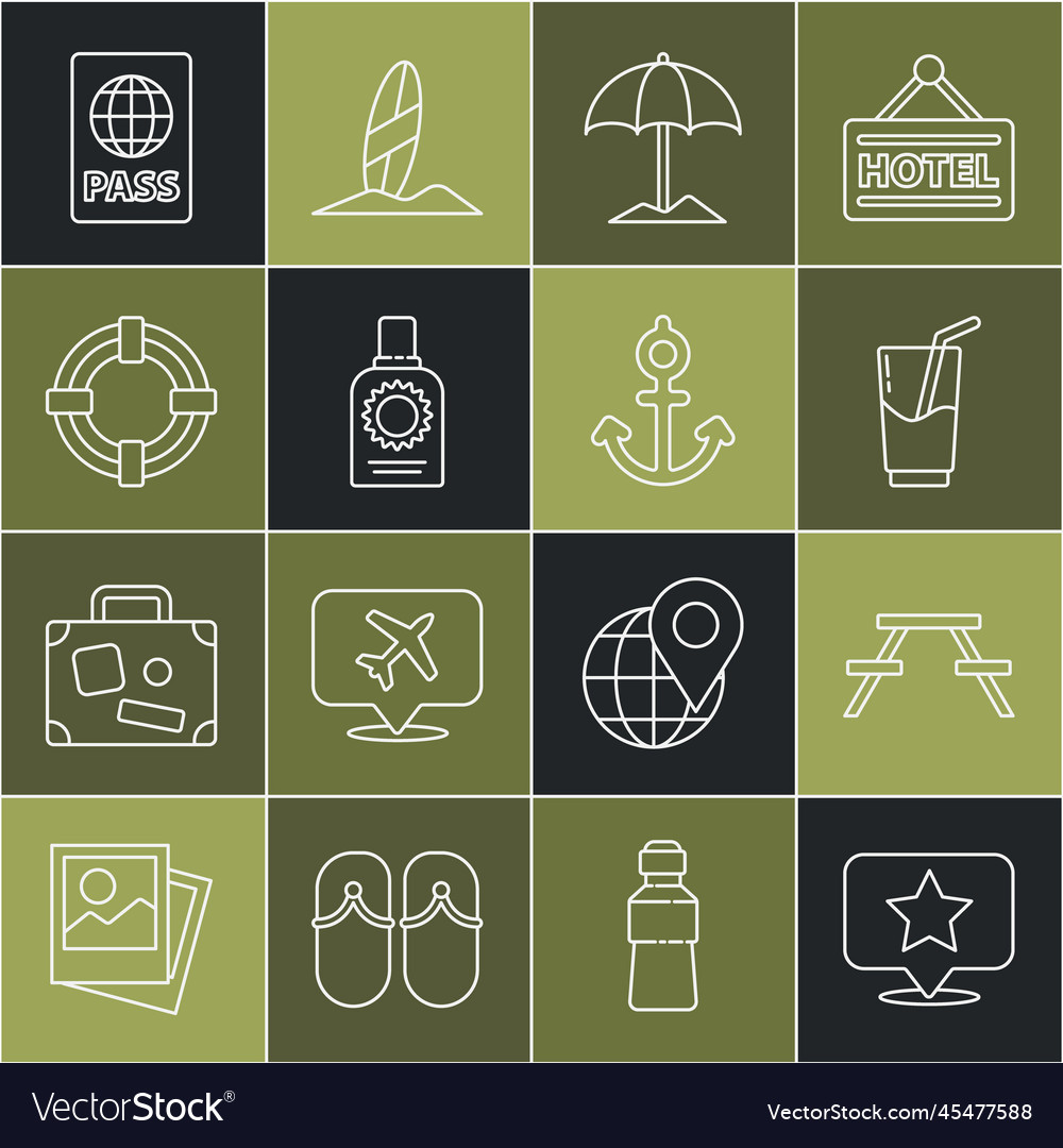 Set line map pointer with star picnic table vector image Set line map pointer with star picnic table