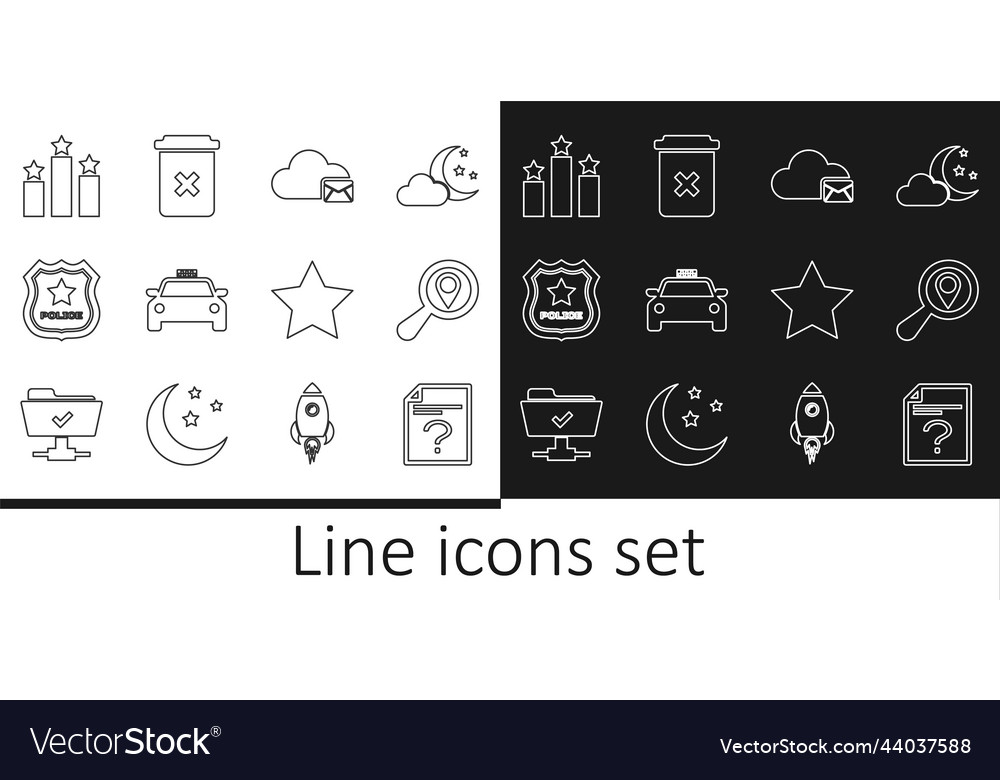 Set line unknown document search location cloud vector image Set line unknown document search location cloud