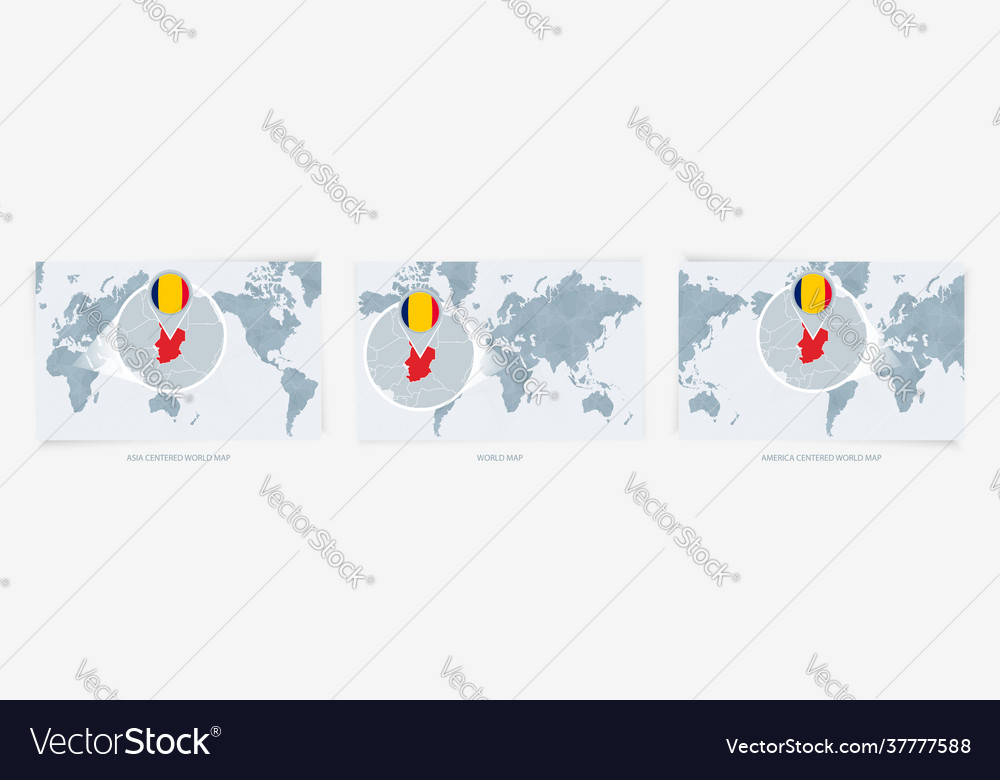 Three versions world map with enlarged