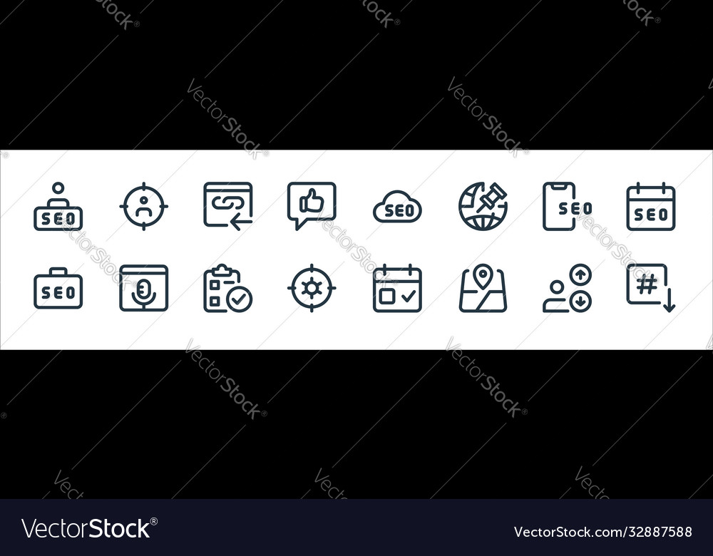 Web apps seo line icons linear set quality vector image Web apps seo line icons linear set quality