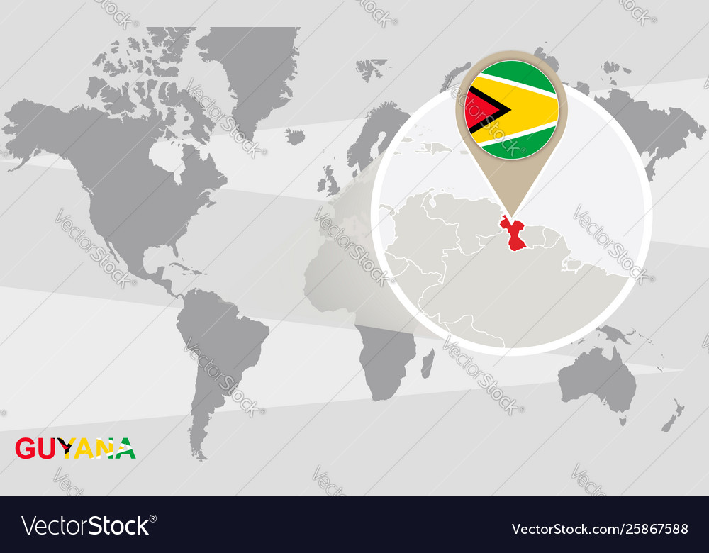 World map with magnified guyana Royalty Free Vector Image