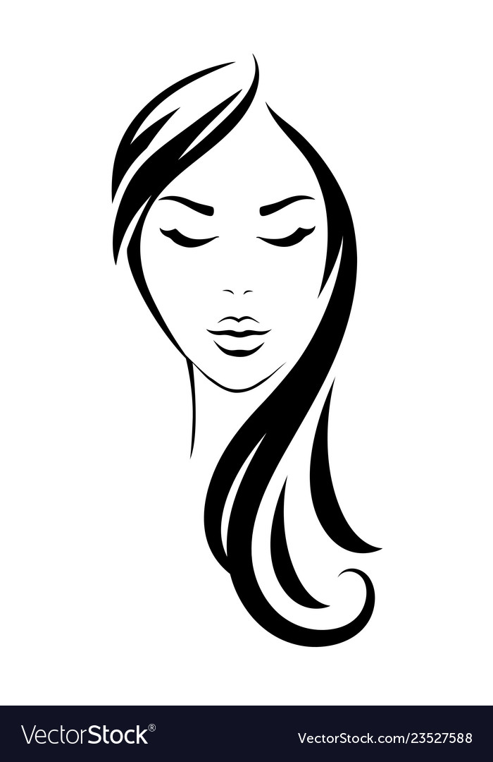 Young woman head with black long hair Royalty Free Vector