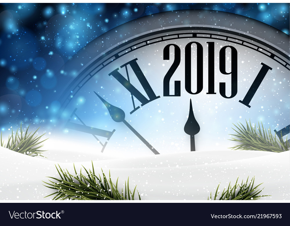 Blue 2019 new year background with clock