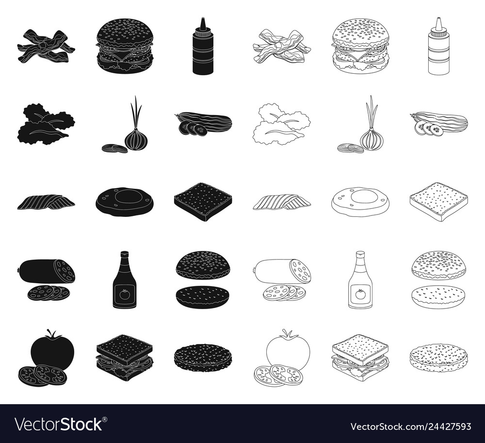 Burger und Zutaten Blackoutline Icons im Set