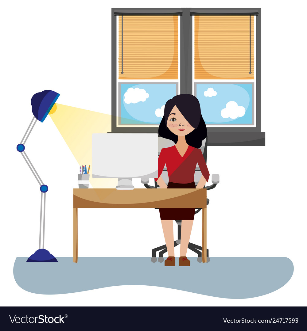 Geschäftsfrau im Bürokarikatur vector image Geschäftsfrau im Bürokarikatur