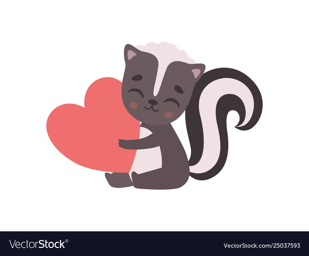 Cute little skunk sitting with red heart adorable Vector Image