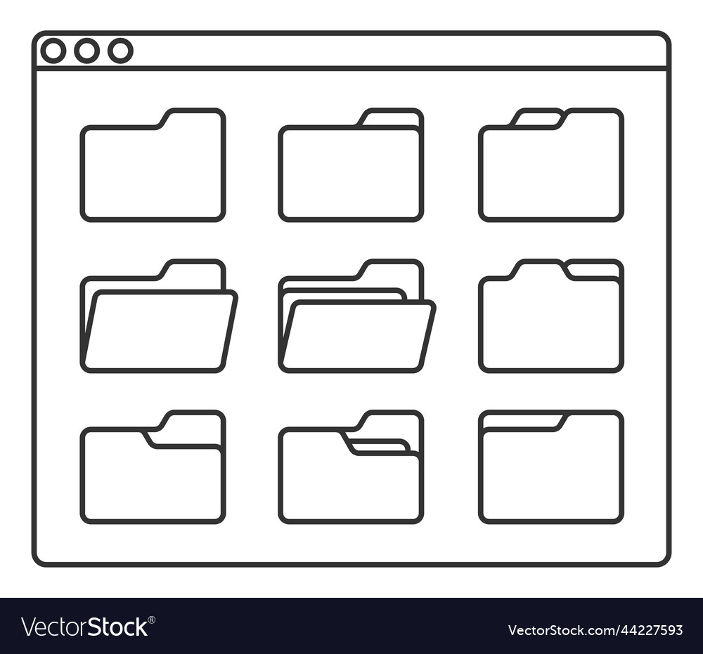Desktop interface window with folders line icon vector image Desktop interface window with folders line icon