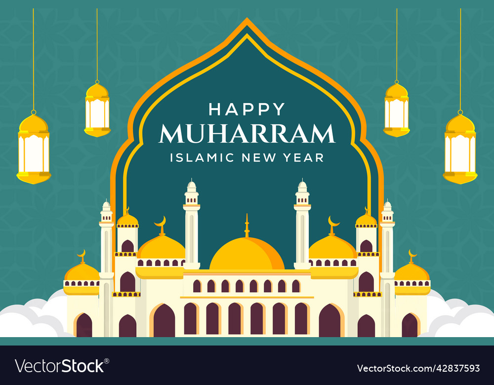 Flat happy muharram and islamic new year banner