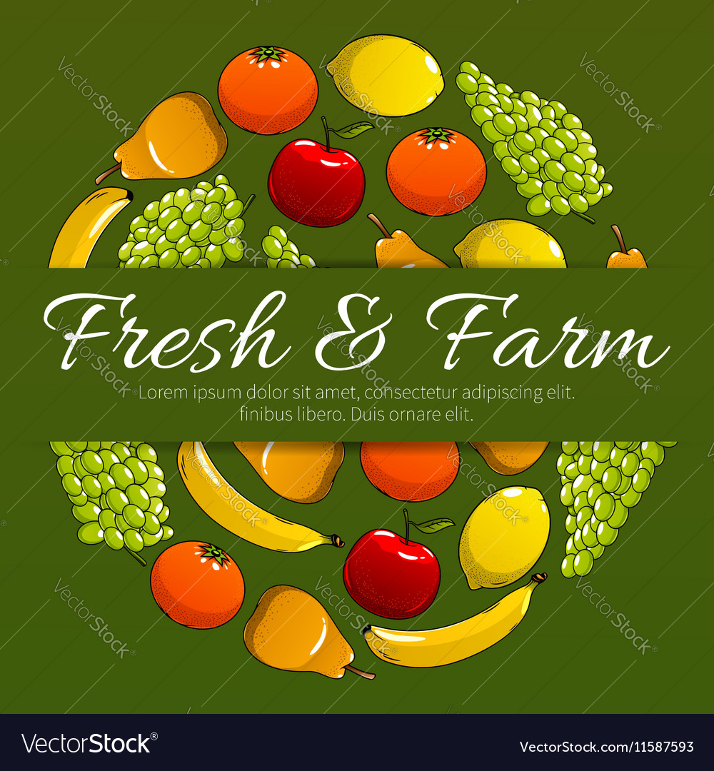 Fresh and farm fruits poster Royalty Free Vector Image