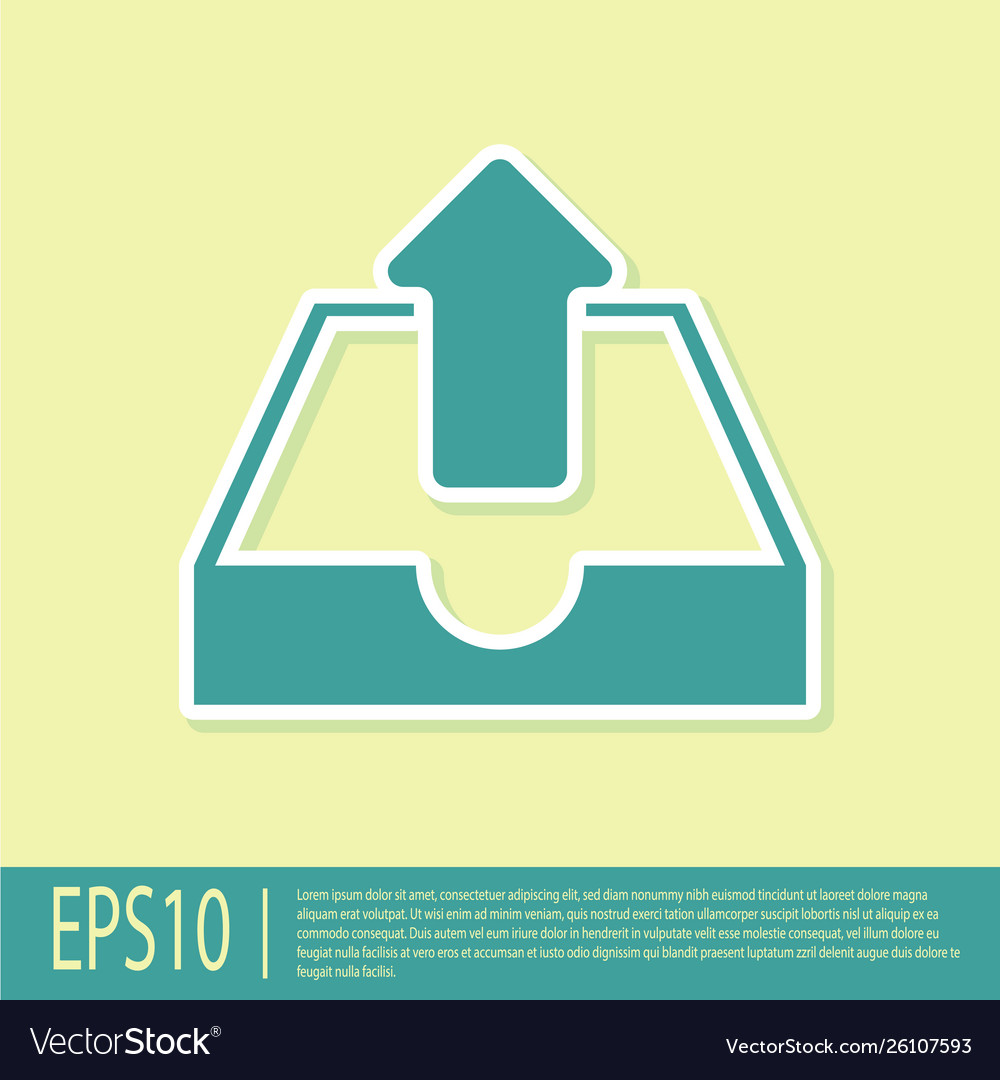 Green upload inbox icon isolated on yellow vector image Green upload inbox icon isolated on yellow