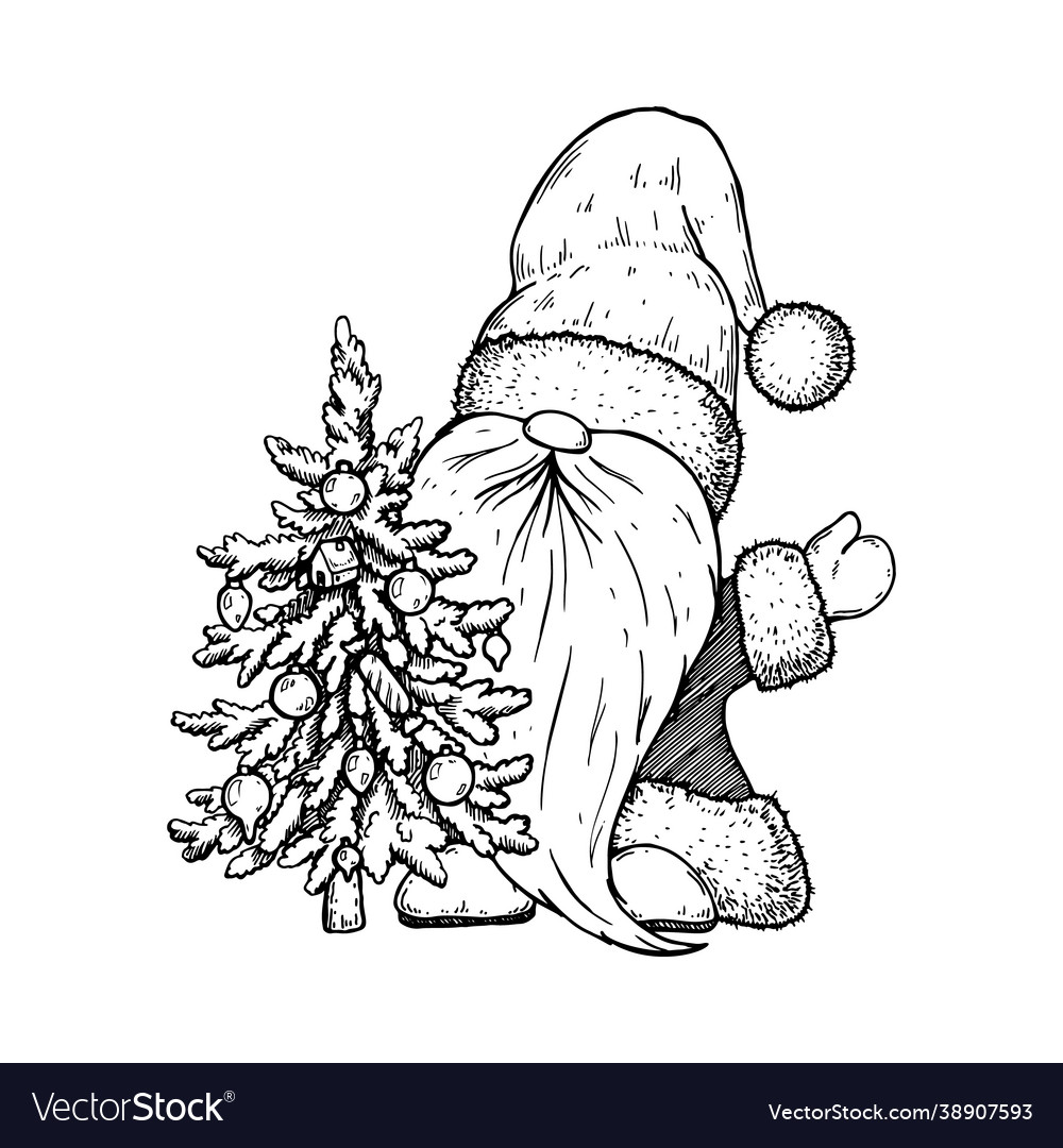 Hand drawn christmas gnome in santa claus costume