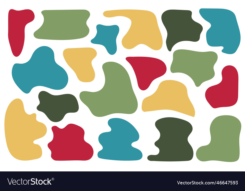 Irregular shapes of amorphous liquid multicolored
