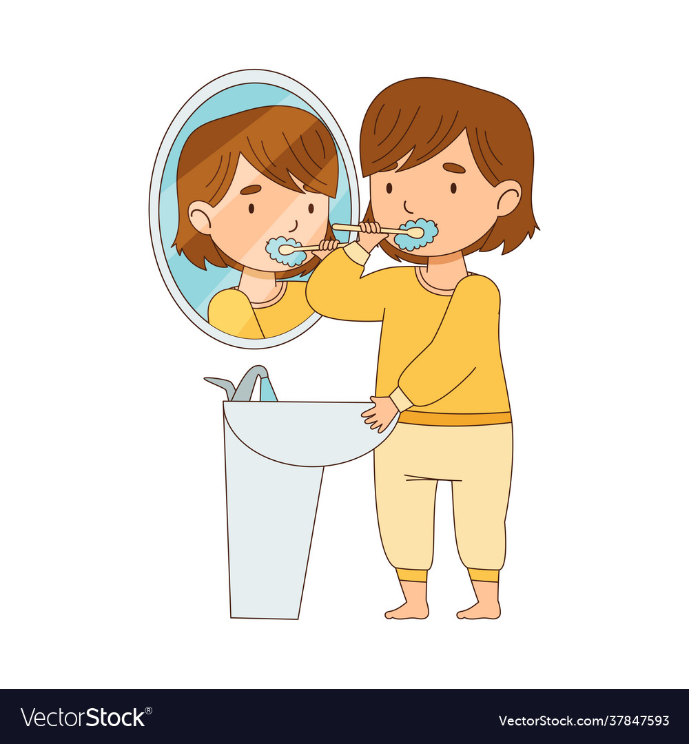 Little girl getting ready to bedtime brushing her Vector Image