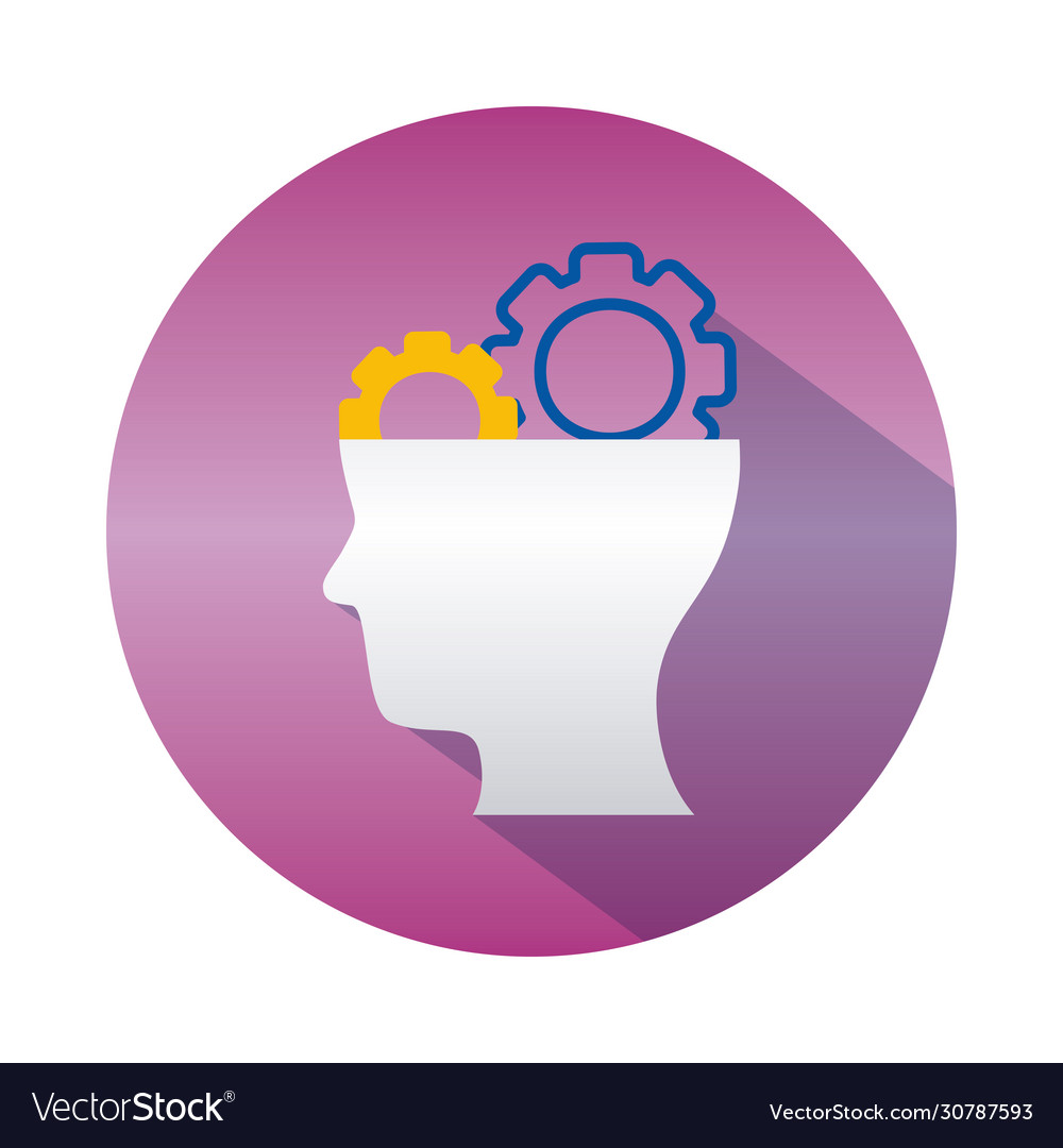 Mental health concept head with gears icon block