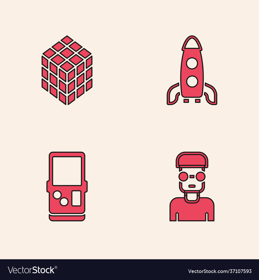 Set nerd geek rubik cube rocket ship and tetris vector image Set nerd geek rubik cube rocket ship and tetris