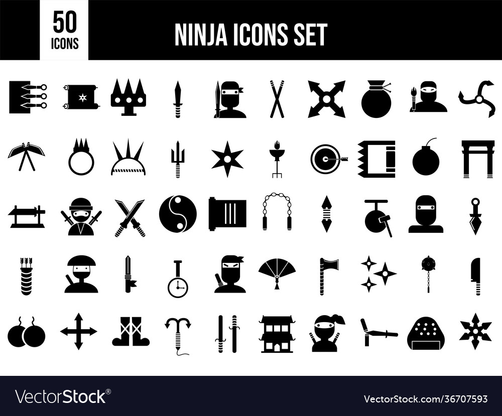 Set ninja icon in flat style