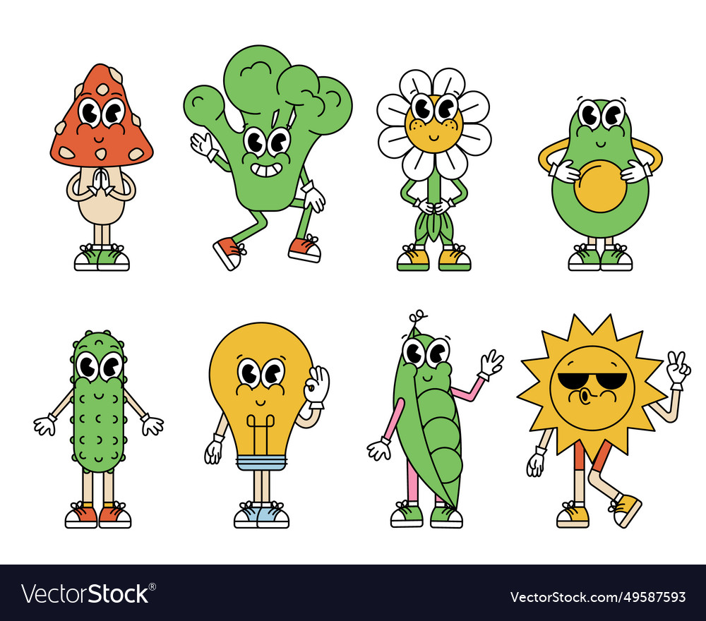 Set of groovy characters Vector Image Set of groovy characters