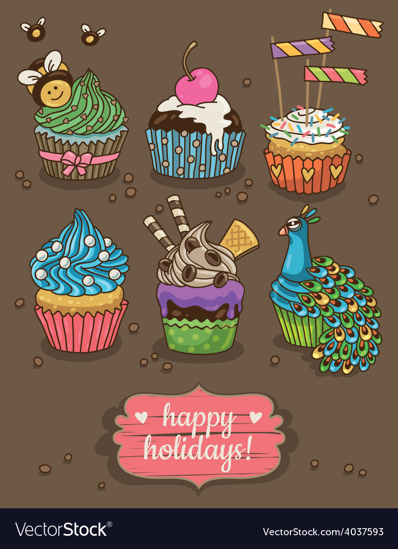 Set of party cupcakes with different toppings Vector Image