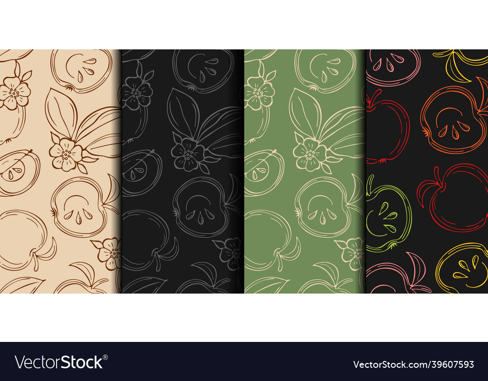 Set of simple seamless patterns with sketch apples vector image Set of simple seamless patterns with sketch apples