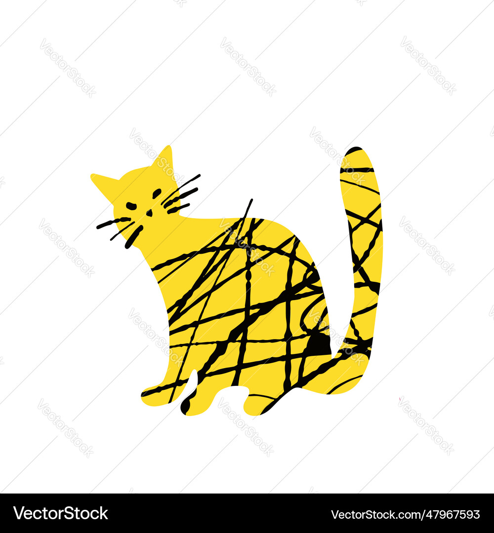 Textured cute cat yellow and black Royalty Free Vector Image