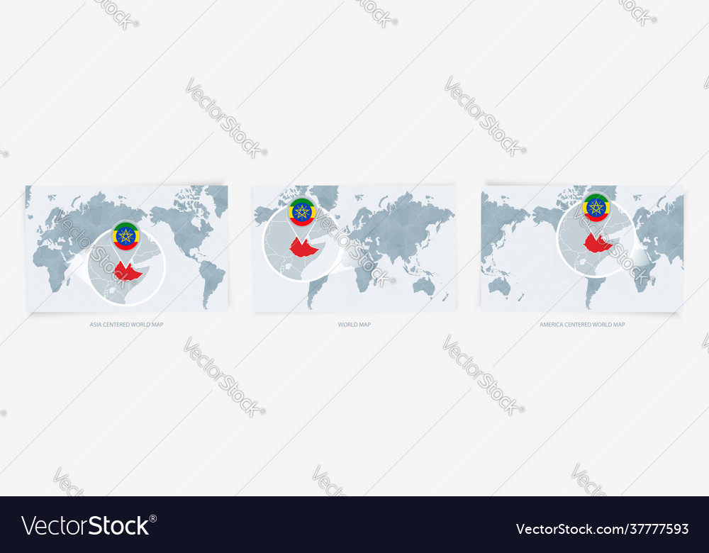 Three versions world map with enlarged