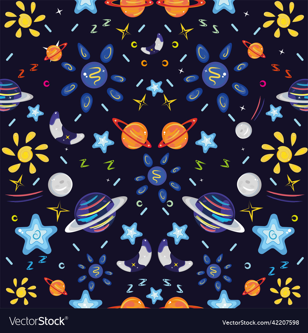 Colored pattern background with planets moons