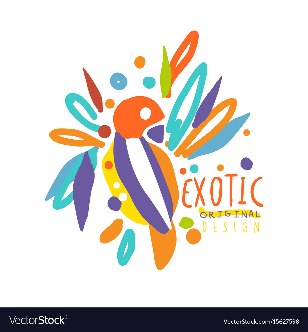 Exotic logo original design with colorful bird Vector Image