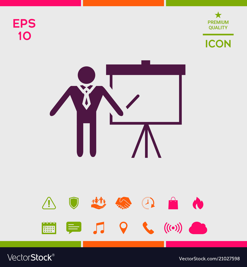 Presentation sign icon man standing with pointer