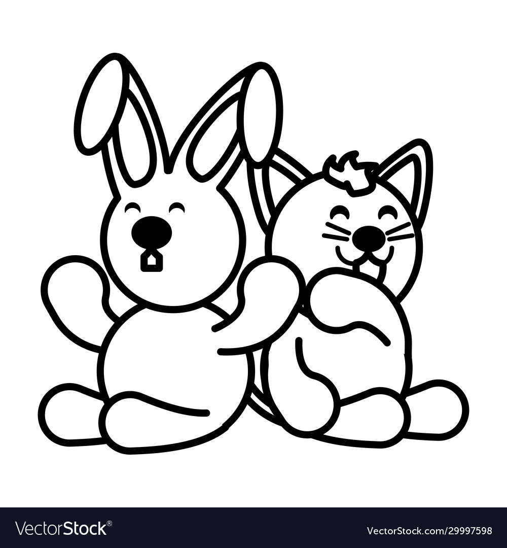 Rabbit and cat on white background baby toys Vector Image
