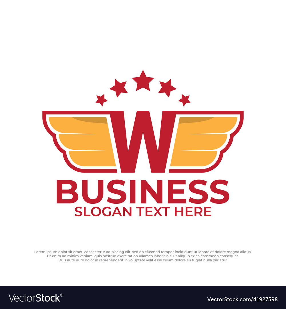 Wings letter w logo with retro vintage design