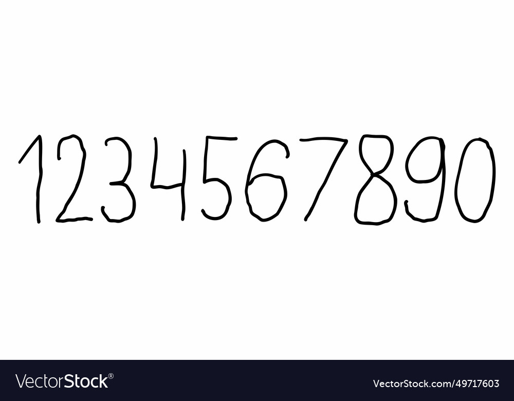 Childlike scribble black digits numbers font from vector image Childlike scribble black digits numbers font from