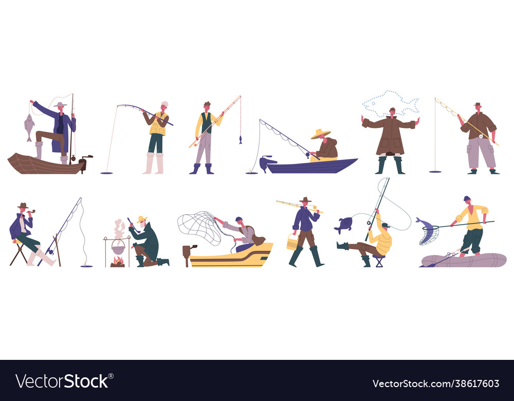 Fisherman characters fishing summer outdoor vector image Fisherman characters fishing summer outdoor