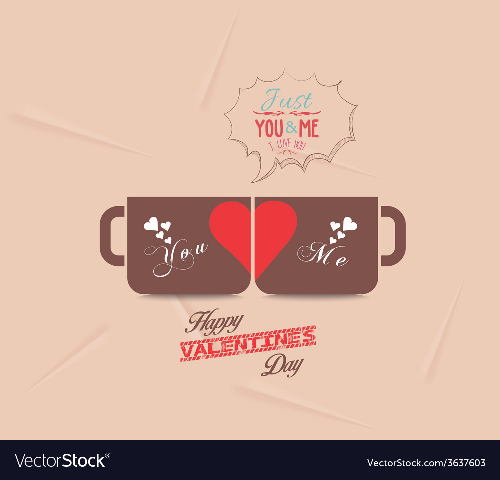 Happy Valentines Day With Couple Cup Of Coffee Vector Image