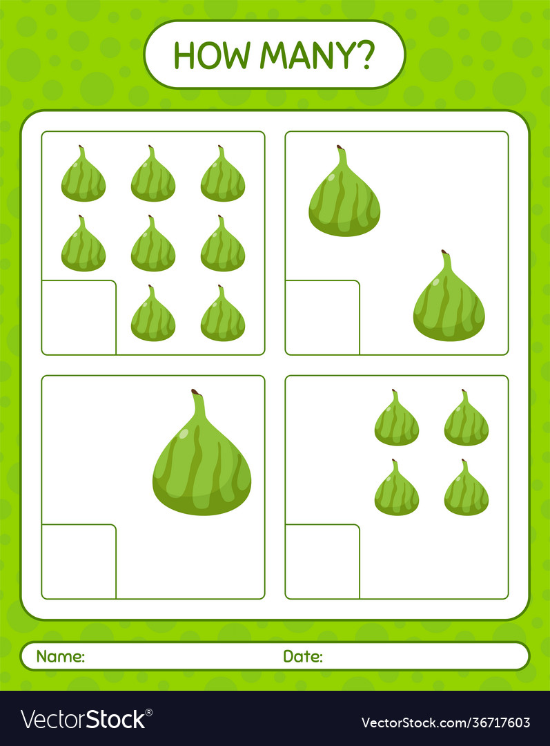 How many counting game with indian fig worksheet vector image How many counting game with indian fig worksheet